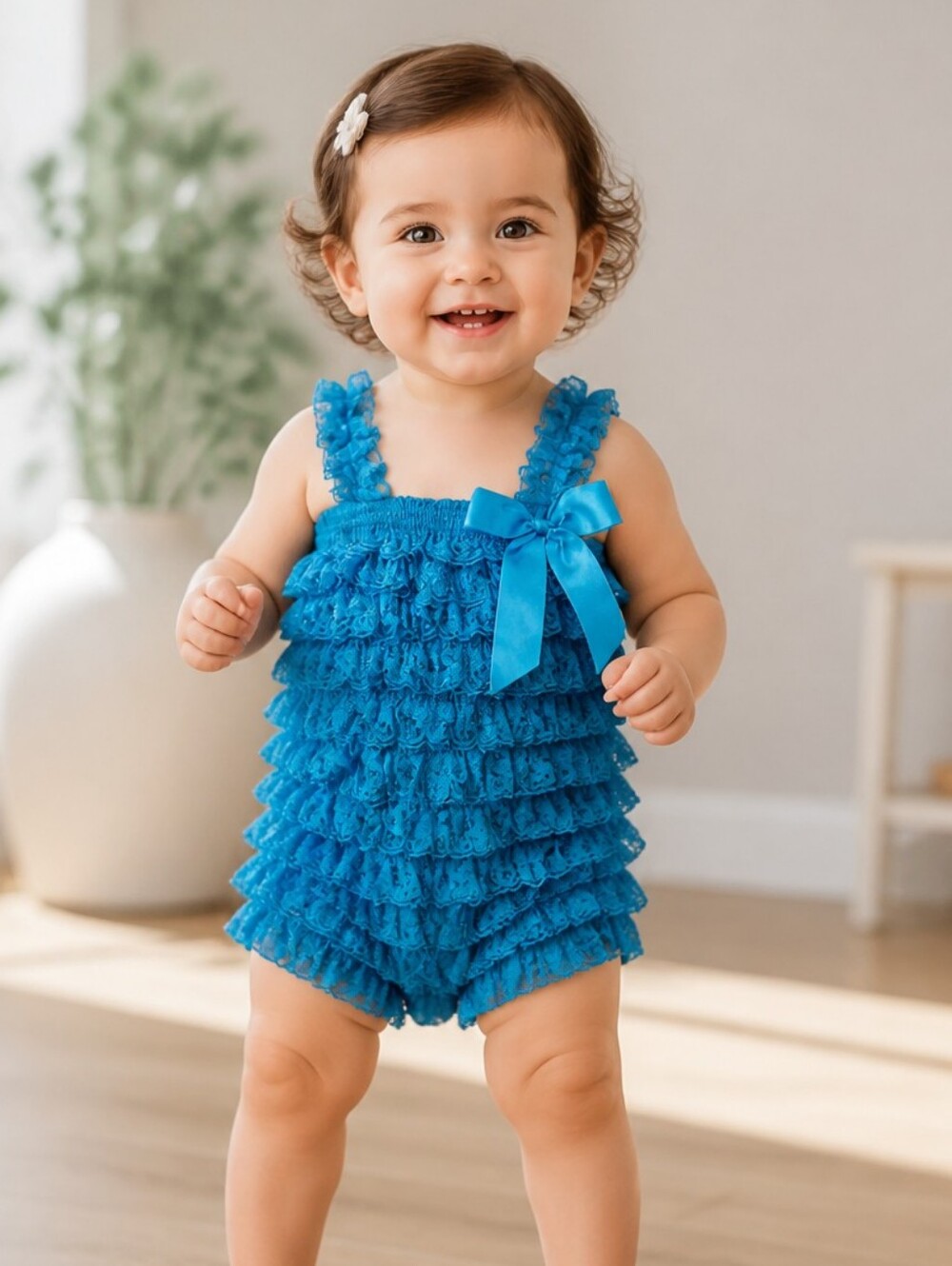 Turquoise Lace Petti Romper 12-18M Baby Ruffle Satin Bow Pink Paisley Boutique